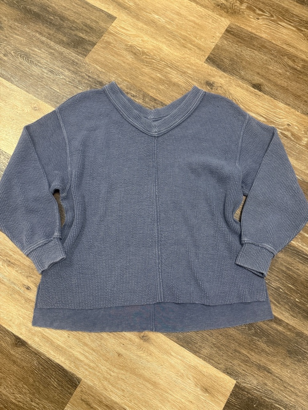 aerie Women's Oversized Navy Waffle-Knit V-Neck Pullover